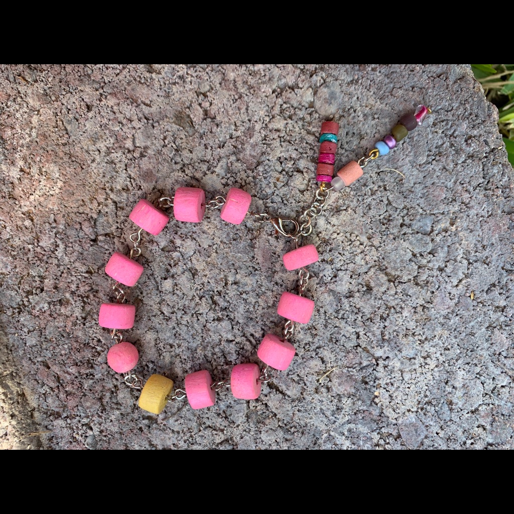 Wooden Beaded Chain Link Bracelet